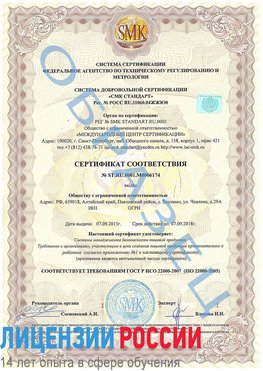 Образец сертификата соответствия Вырица Сертификат ISO 22000