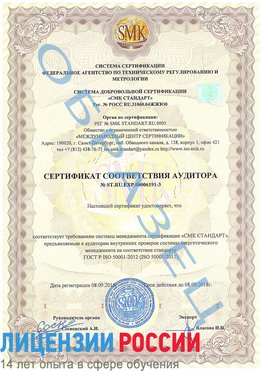 Образец сертификата соответствия аудитора №ST.RU.EXP.00006191-3 Вырица Сертификат ISO 50001